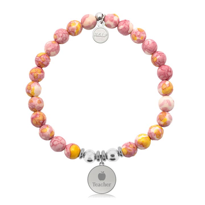 Teacher Charm with Lemonade Jade Charity Bracelet for wholesale by H.E.L.P