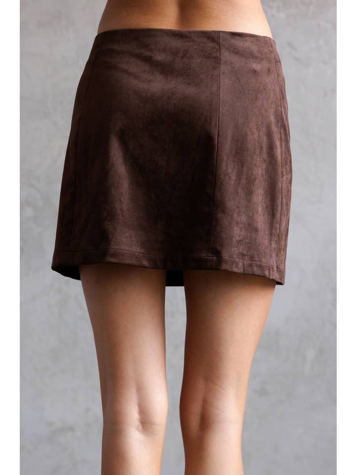 CHOCOLATE JS9161-FAUX SUEDE HIGH WAIST MINI SKIRT for wholesale on Faire1