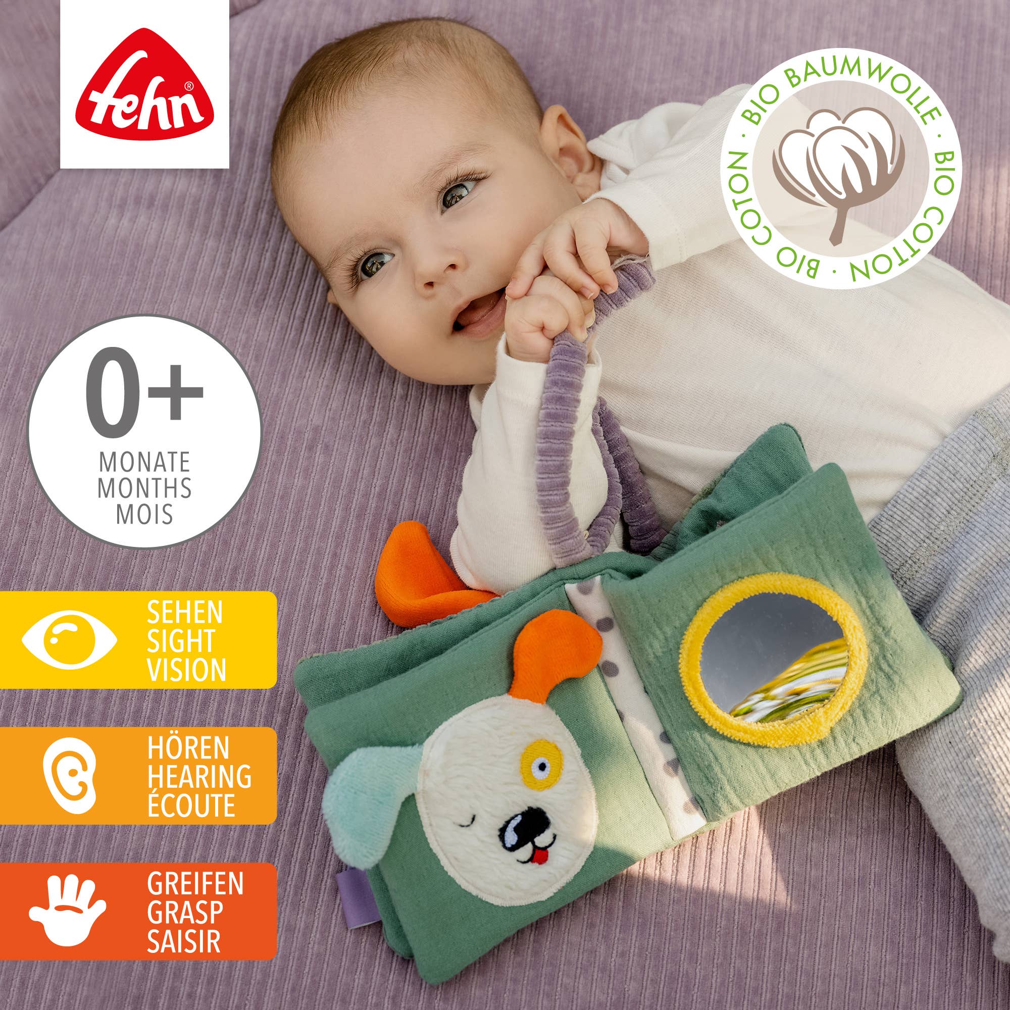 Fehn - Wholesale Baby & Toddler Book (0-2) - Fabric Book Dog NATURE - Touch Book with Nature Motifs1