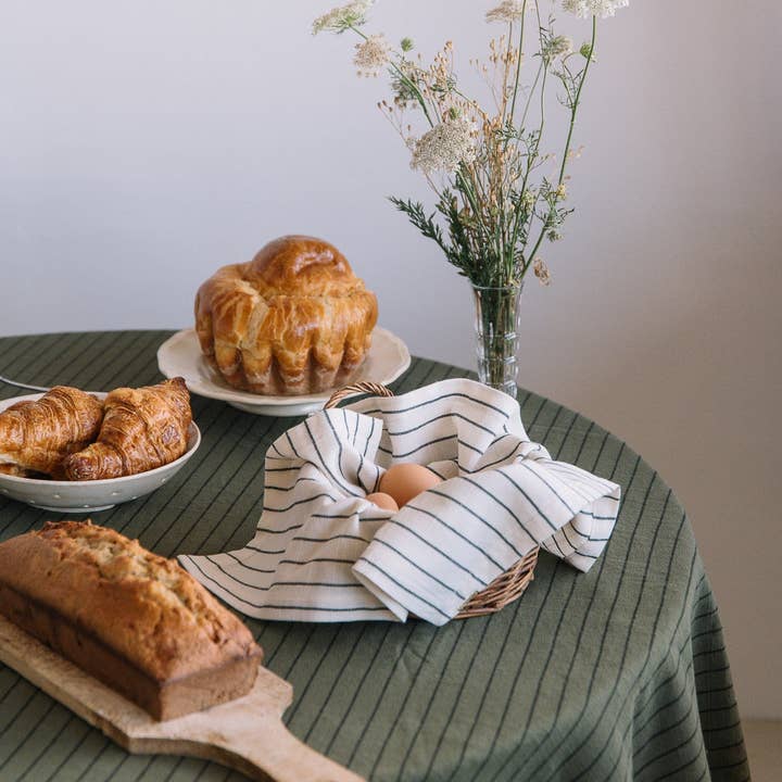 Capri Green Striped Slub Cotton Tablecloth and other Purchase Wholesale au serviettes table. Free Returns & Net 60 Terms on Faire trending on Faire.
