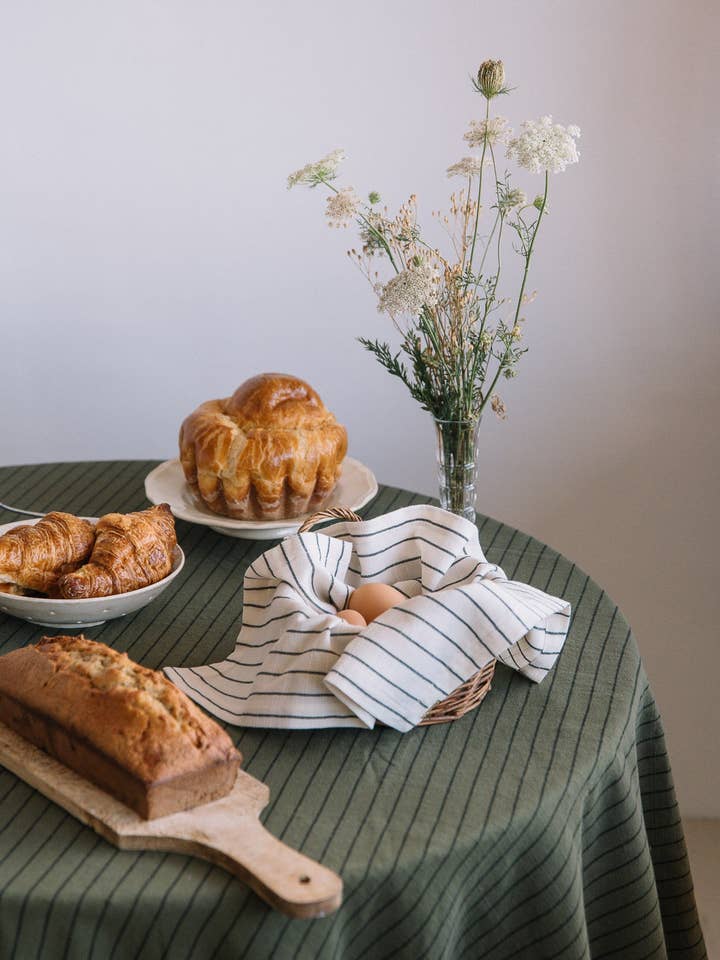 Capri Green Striped Slub Cotton Tablecloth for wholesale by Les Pensionnaires