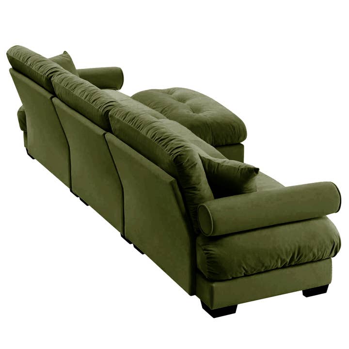 39F Inc. - Wholesale Sofa - Oversized Olive Green Velvet Sectional Sofa with Ottoman7