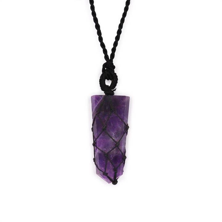 Laced Gemstone Flat Point Pendant - Amethyst for wholesale by Ancient Wisdom
