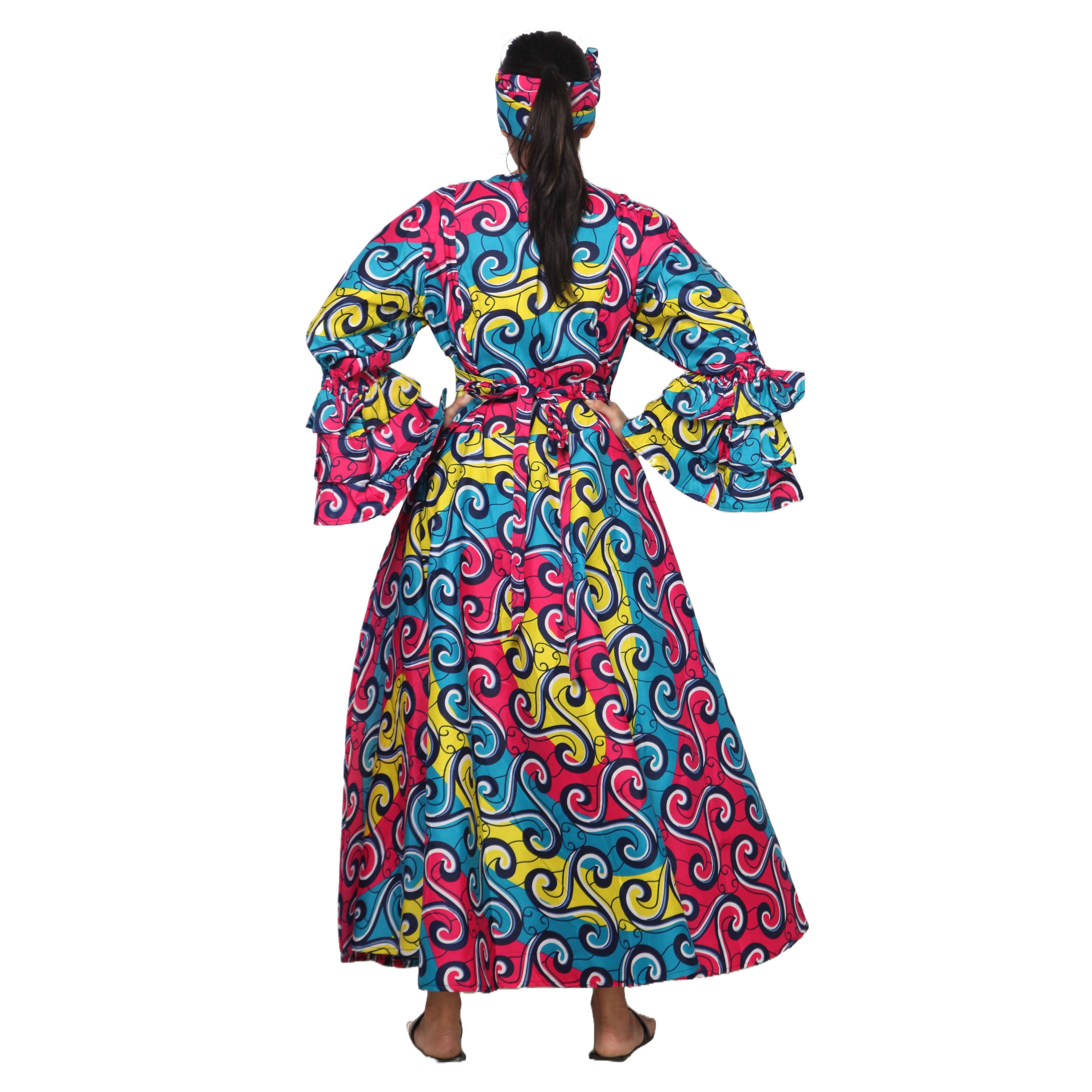 African Stars - Vente Robe – femme - Robe portefeuille en rayonne pour femme avec manches à volants -- FI-R80FS2