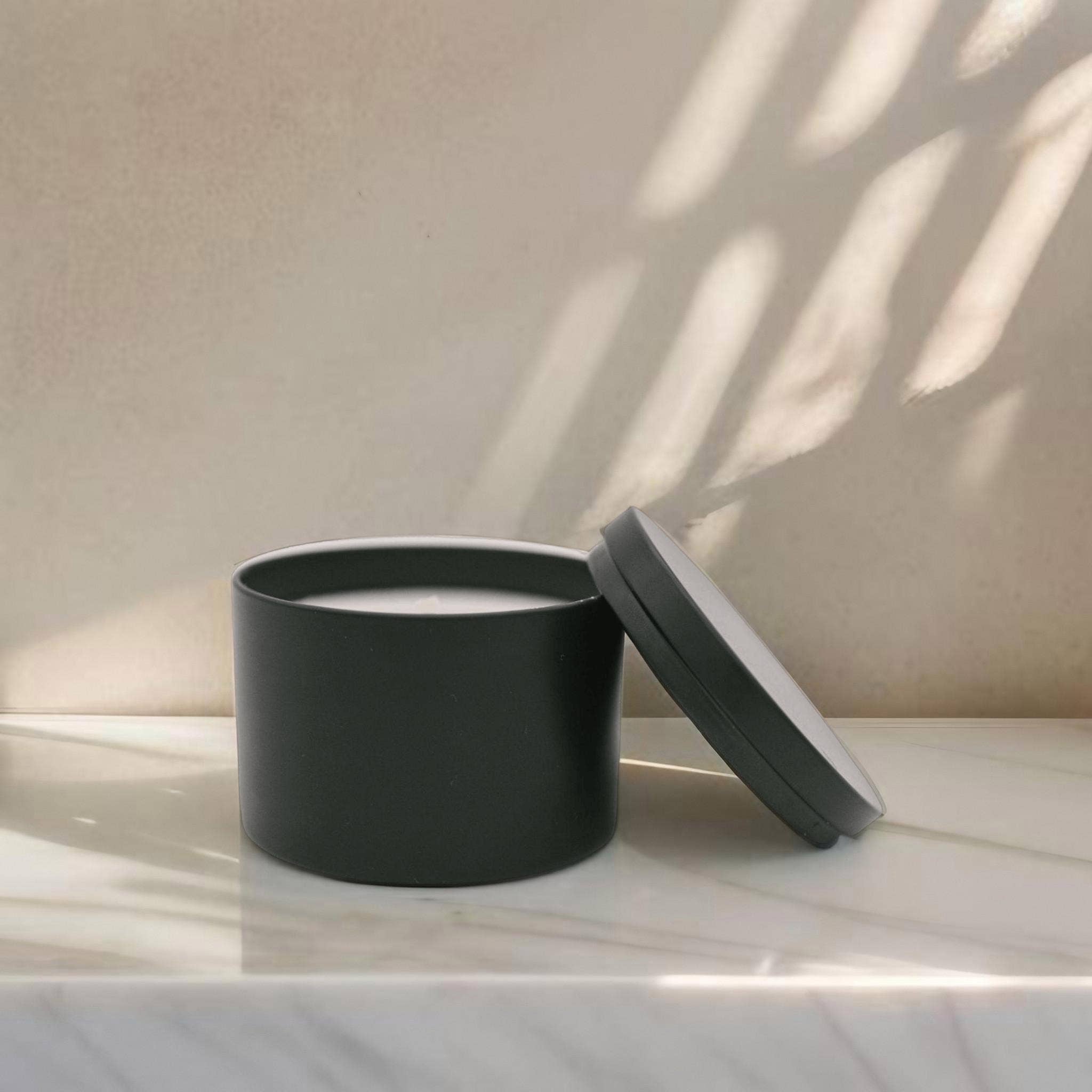 River Birch Candles - Wholesale Reiskaarsen - 8oz Ongemarkeerde Luxe Zwarte Blik Soja Kaars - Eigen Merk5