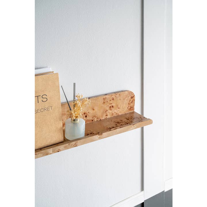 23.6x4.7x4.7" Burl Wood Floating Wall Shelf, Brown for wholesale on Faire