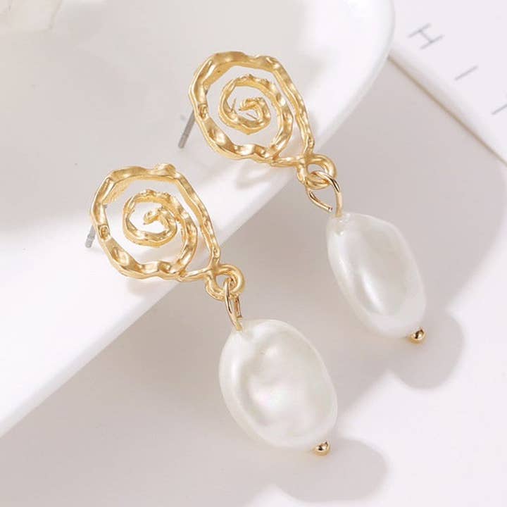 Klassieke Geelgoud Vergulde Kristallen 8mm Barok Parel Elementen Oorbel Hanger Bruiloft-Cadeau-Sieraad voor wholesale door TiaraBleu