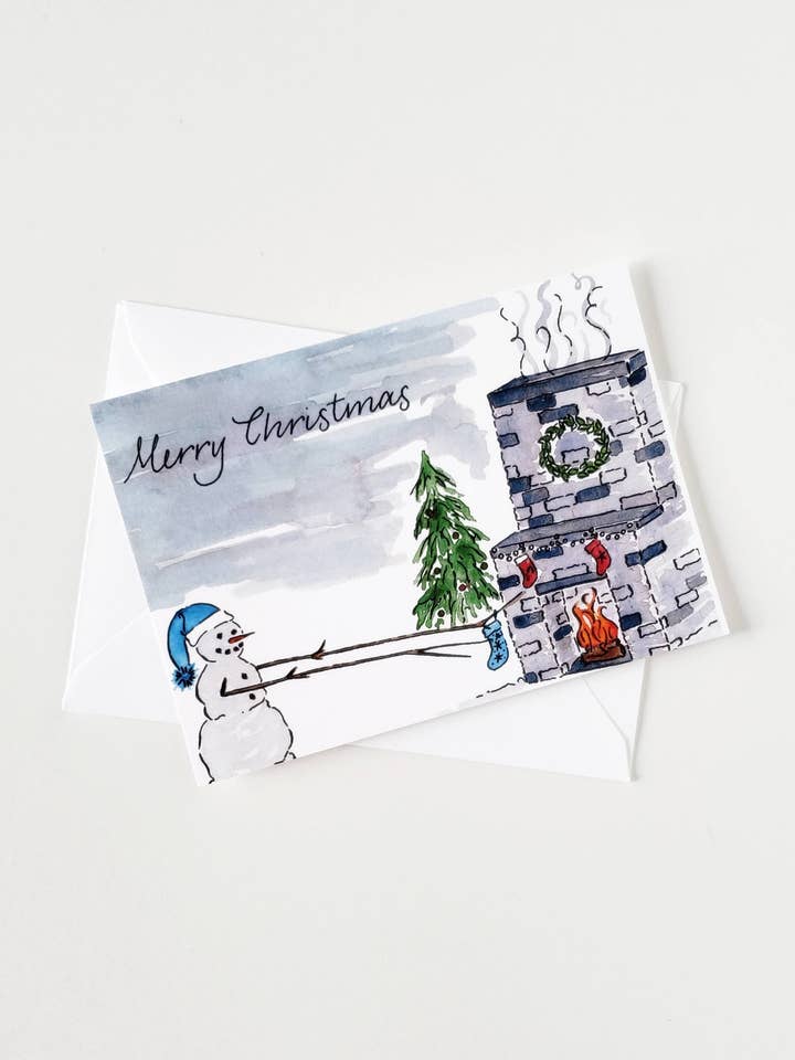 Mini carte bas de bonhomme de neige pour la vente par The Painted Pen