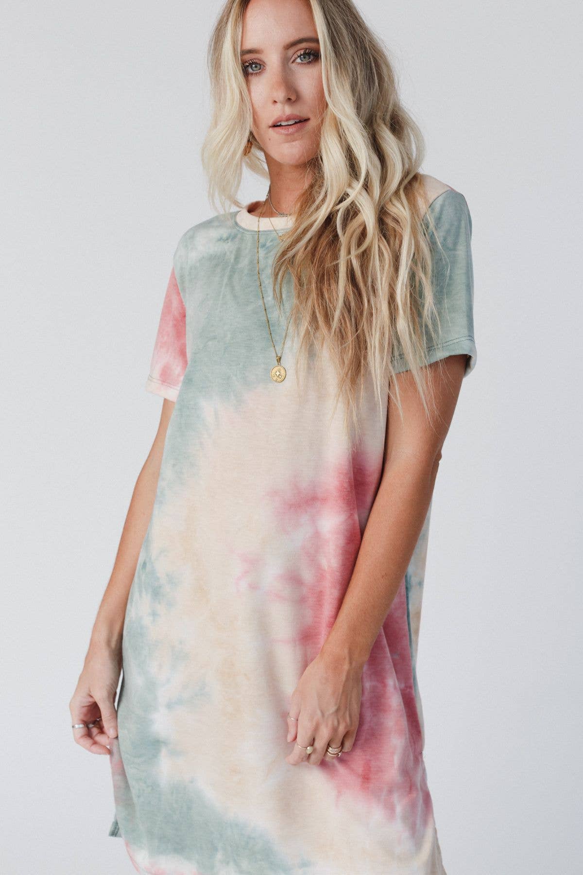 Three Bird Nest - Wholesale Dress - Women's - On The Daily Oversized Slit Tee Dress - Tie Dye4