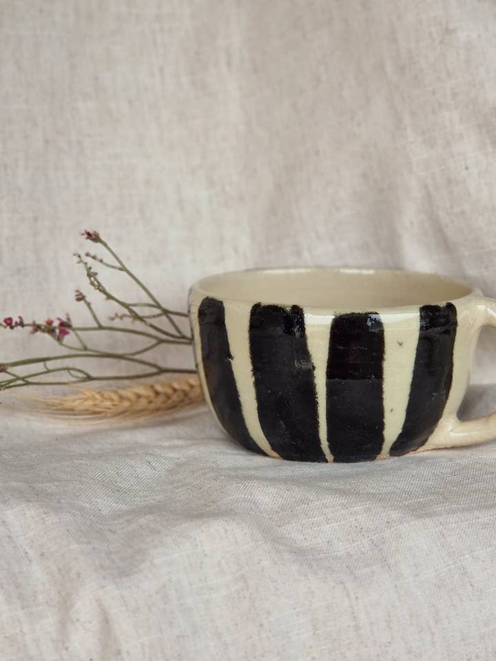 Stripe 300ml Cappuccino Mug for wholesale by Charlotte Manser Ceramics