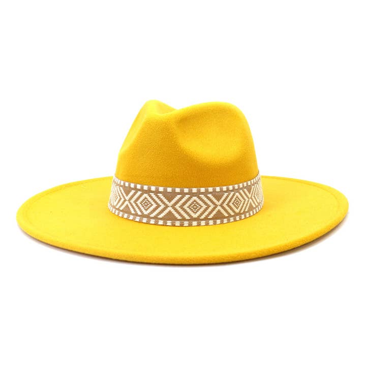 Suzie Q USA - Wholesale Fedora - Women's - Big Brim Peach Heart Top Aztec Pattern Belt Jazz Hat