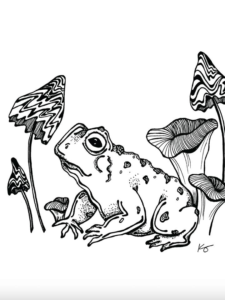 Stampa artistica Green Bean (rospo, rana, funghi) per la vendita all'ingrosso da parte di Mind & Company