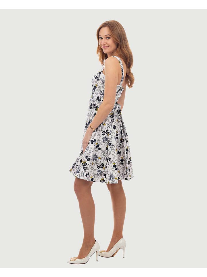 Eva Rose Clothing - Wholesale Dress - Women's - Fold over dress with pocket and belt in Bee/Floral Print