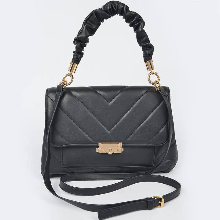 Quilted Faux Leather Top Handle Bag W/Chain for wholesale by 3AM BY H&D ACCESSORIES