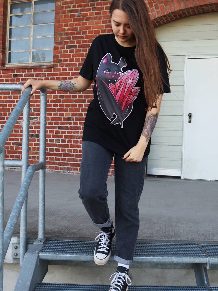 black Crystal Bat - organic shirt/Witchy t-shirt/kawaii top for wholesale on Faire1