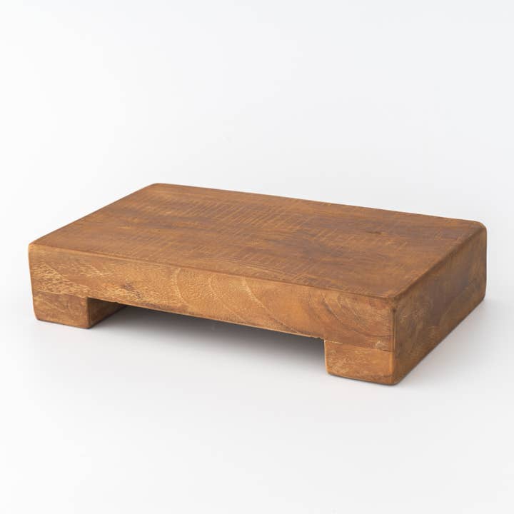 Sandstone & Sage - Wholesale Decorative Tray - Handmade Teak Riser | Rectangle Display Tray for Home Decor