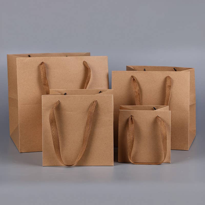 ByHome - Vendita all'ingrosso Buste regalo - Borsa regalo quadrata in carta marrone Kraft con manico in cotone e carta velina6