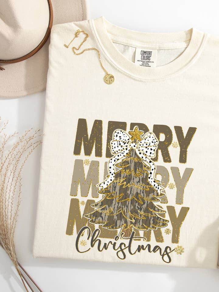 Merry Camo Christmas Tree Graphic Tee for wholesale by CMD Wholesale