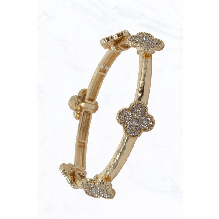 Suzie Q USA - Wholesale Bangle Bracelet - Gold Crystal Clover Bangle Bracelet
