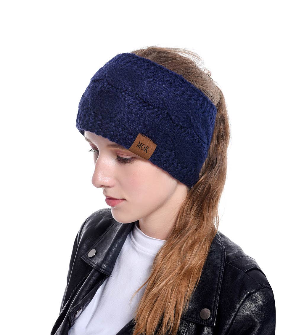MKS America - Wholesale Fashion Headband - Women's - Plain Cable Knit Head Wrap Thermal fleece lined headband33