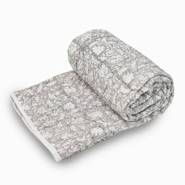 Magnolia Hand Block Printed Quilt for wholesale by Thread To Form