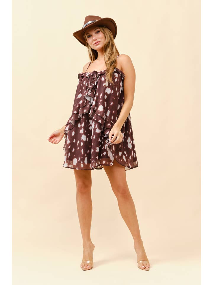 Brown Animal print ruffled chiffon baby doll dress for wholesale on Faire5