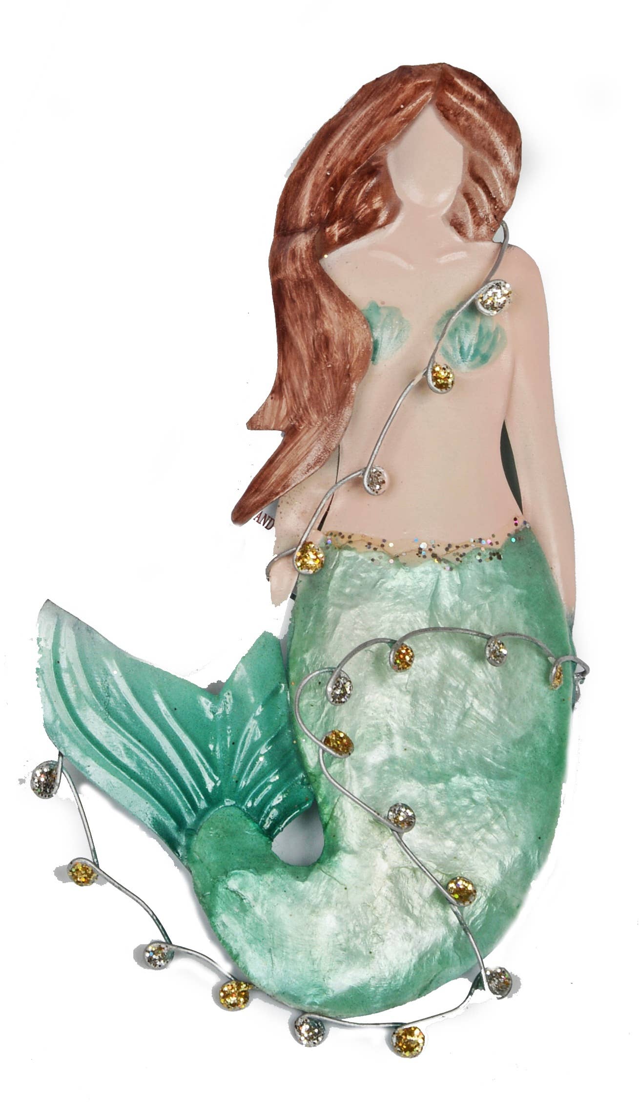 Bamboo Source Tropical Decor - Wholesale Ornament - Aqua Capiz Mermaid Ornament0