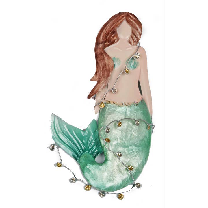 Bamboo Source Tropical Decor - Wholesale Ornament - Aqua Capiz Mermaid Ornament