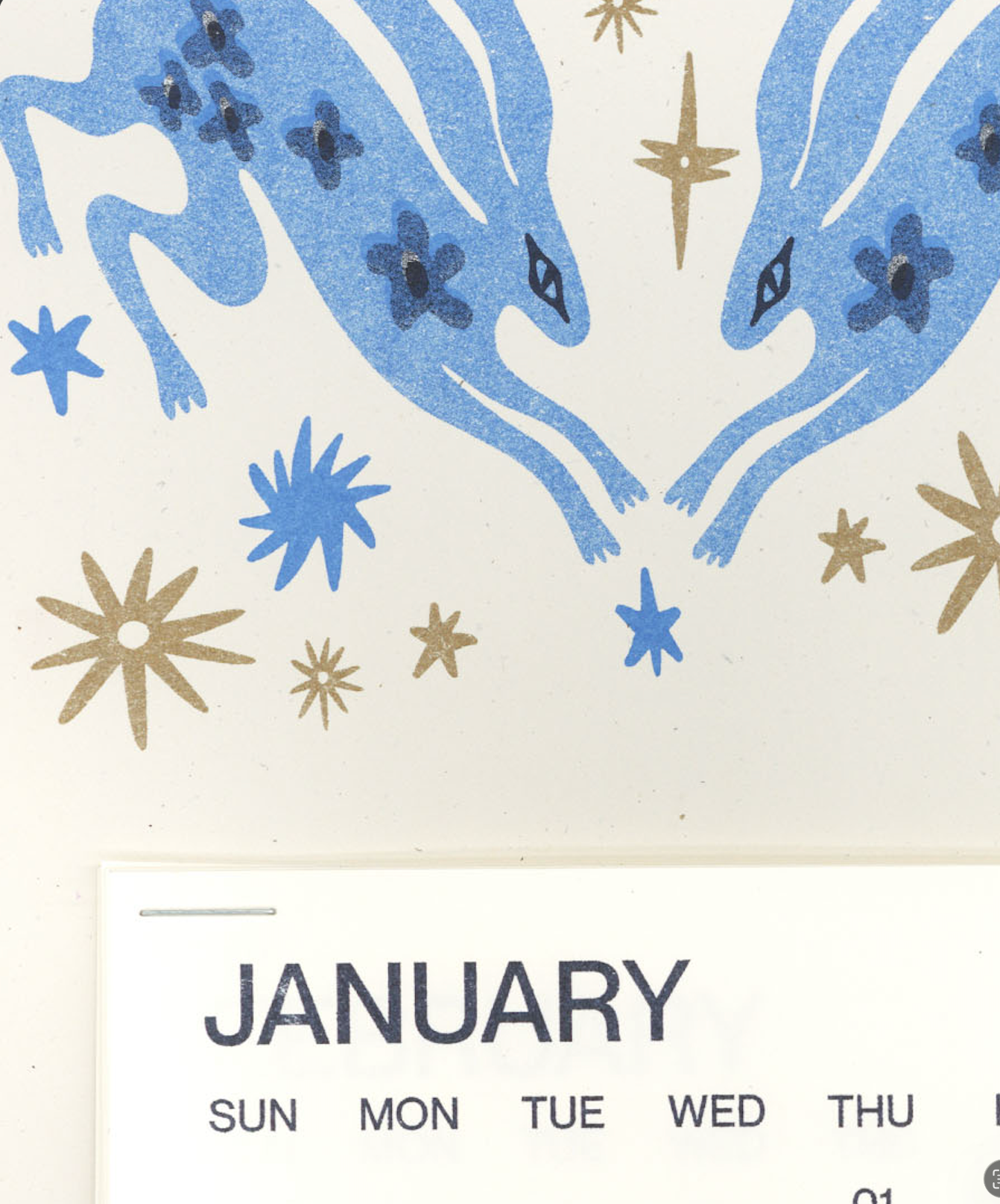 Back of Beyond Press – wholesale Calendar – Vintage Blue Wild Rabbits Risograph Tear-Off Calendar 20261