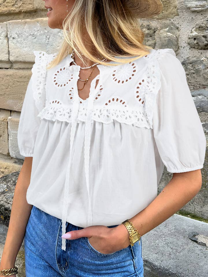 Embroidered Lace Blouse for wholesale by White Lotus Clothing