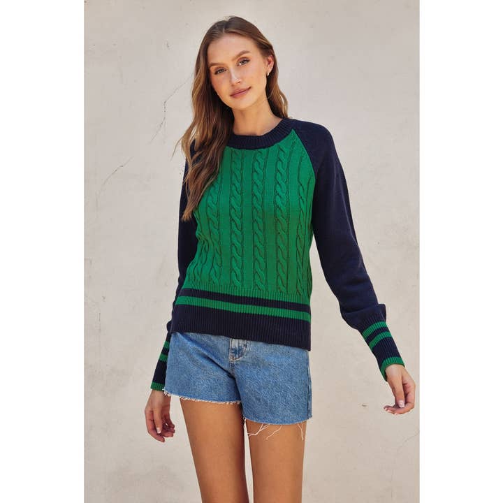 Cable Knit Stripe Trim Raglan Sweater for wholesale by Dress Forum