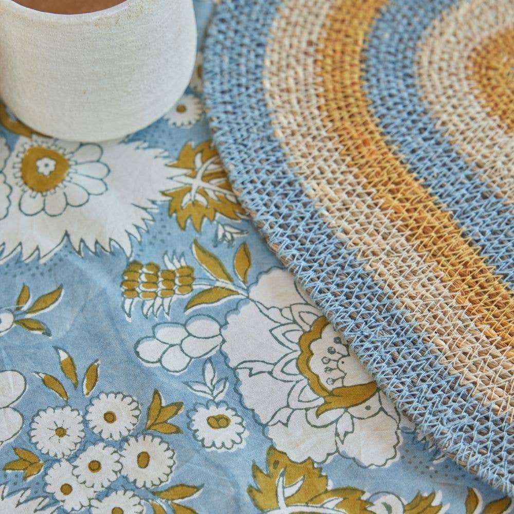 Bonheur du Jour - Vente Nappes - Nappe à motif floral indien Vishnu bleu1