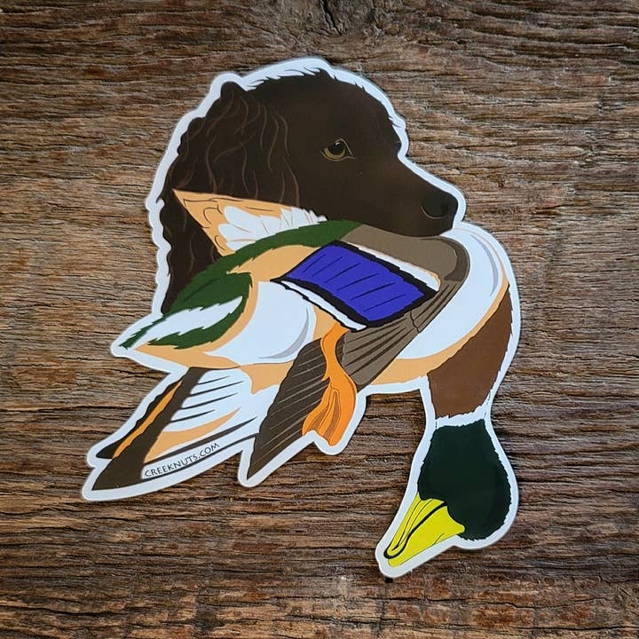 Boykin Spaniel with Mallard Duck Sticker for wholesale by creeknuts.com
