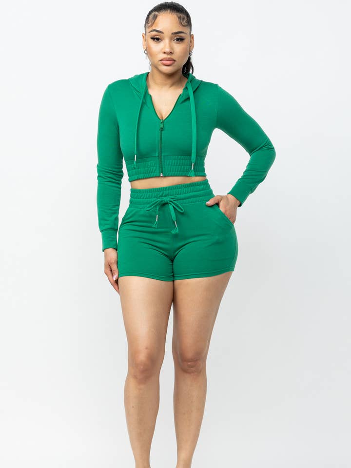 Boswell - Wholesale Lounge Set - Women's - HOODED CROP TOP AND SHORTS SET