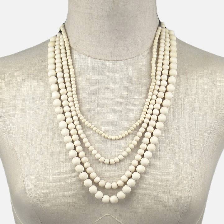 Klassische 4-strängige Holzperlenkette ohne Metall für den Großhandel von Katie and Company