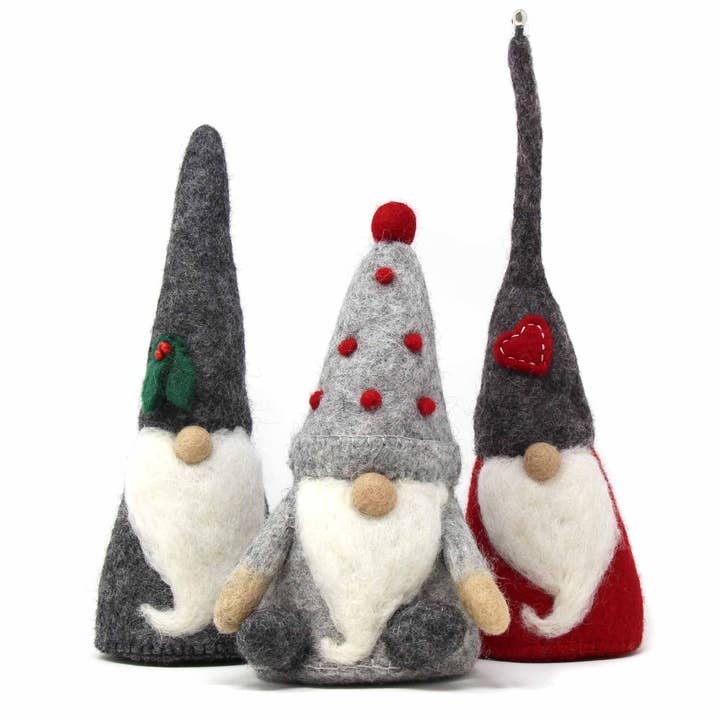 Global Crafts – wholesale Christmas decoration – Handcrafted Felt Holiday Gnomes, Set of 3