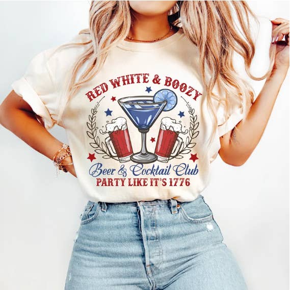 Red White and Boozy | America | July 4th | Graphic Tee for wholesale by The American Honey
