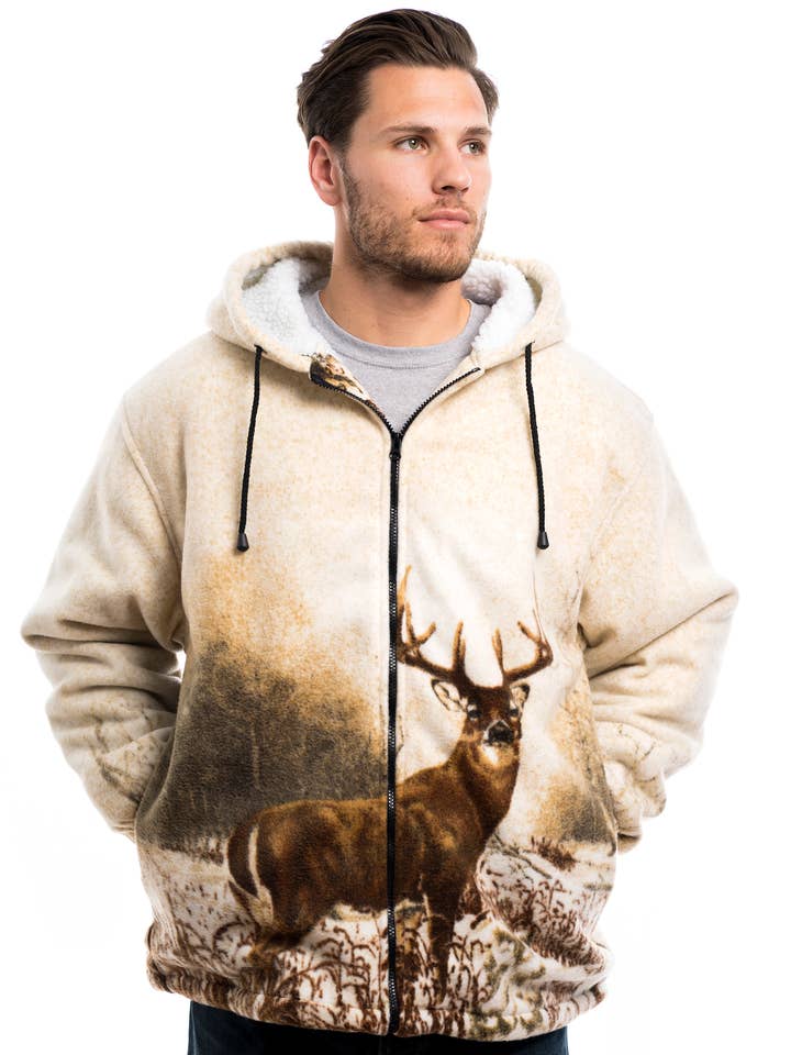 Sweat à capuche en peluche sherpa à fermeture éclair complète White Tail Deer pour la vente par Wildkind