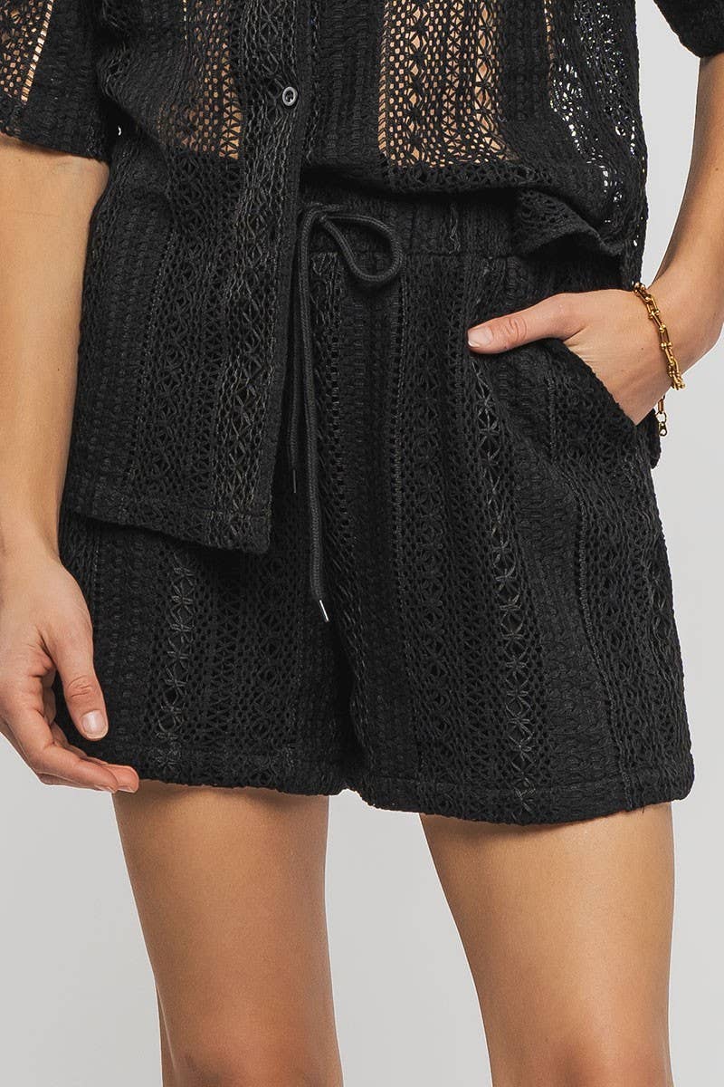 Urban Daizy - Wholesale Shorts - Women's - Bohemian Crochet Knit Drawstring Elastic Waist Pocket Shorts0