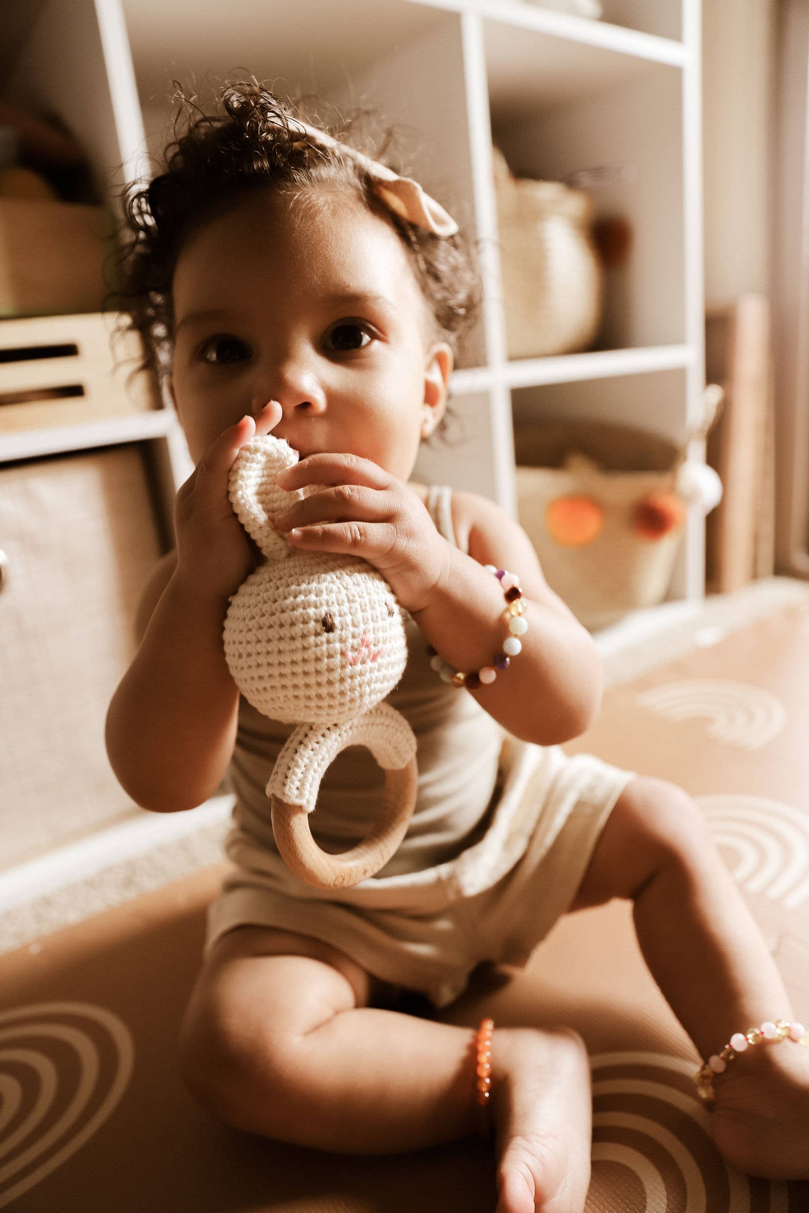 Ali+Oli - Vente Anneau de dentition sans clip – bébé - Hochet de dentition pour bébé Anneau en bois Crochet (Lapin) Pâques13