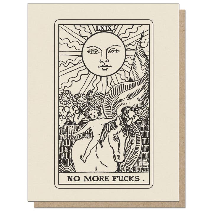 No More Fcuks Tarot Funny Greeting Card for wholesale by Guttersnipe Press Greetings