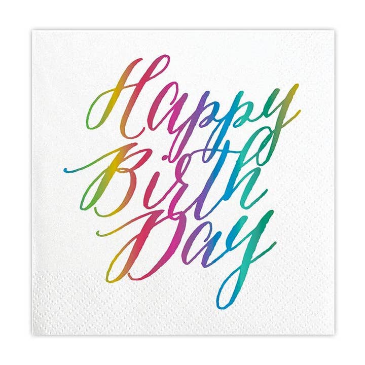 Foil Beverage Napkins - Happy Birthday Rainbow for wholesale by Angle