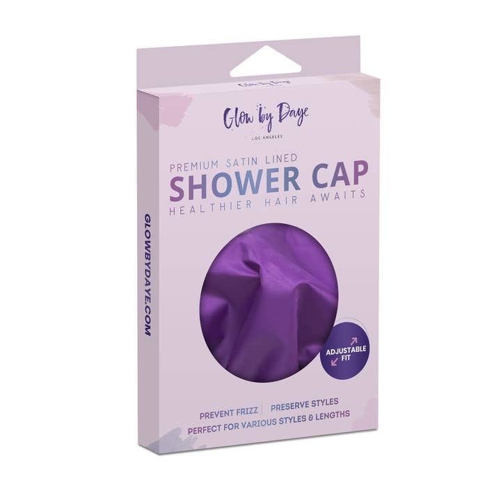 Purple "Rain" Satin Lined Shower Cap for wholesale by Glow by Daye