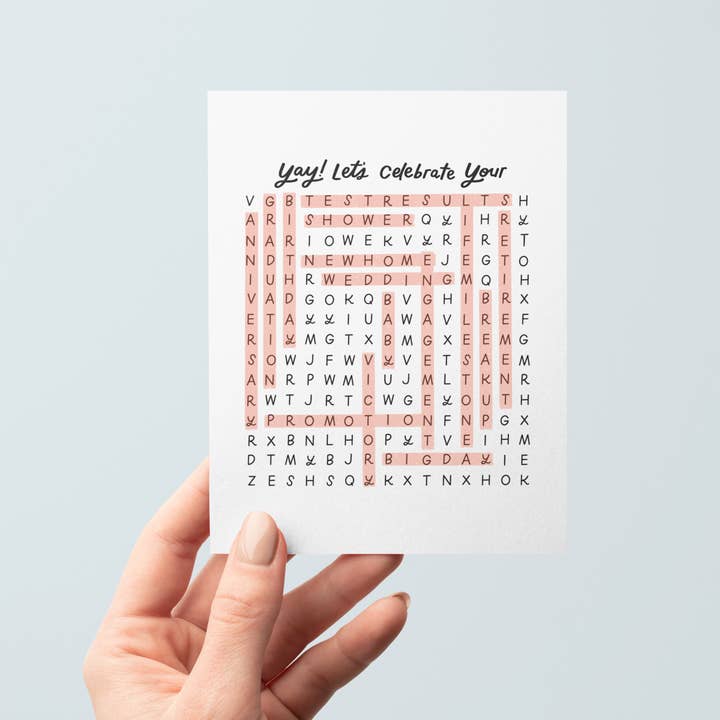 Just Follow Your Art - Wholesale Congratulations Card - Let's Celebrate Wordsearch Card | Interactive Card Congrats6