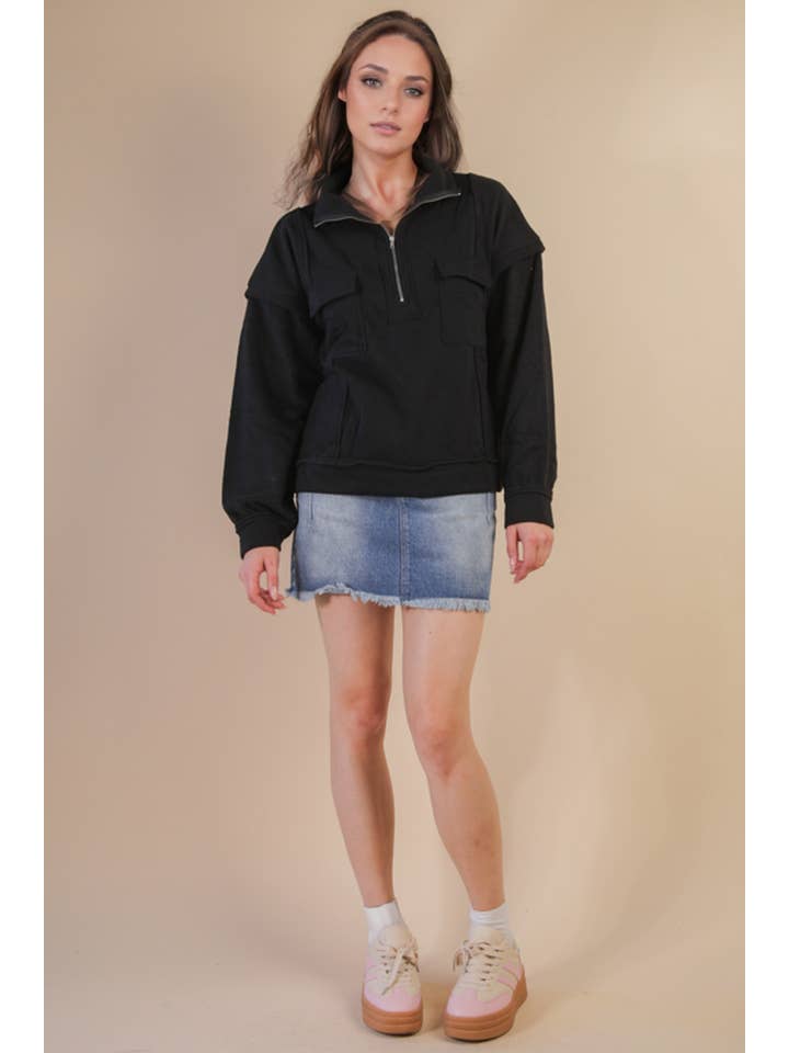 VERY J - Vente Sweat-shirt – femme - NT11793-Haut de sweat-shirt Henley en tissu contrasté à col montant3