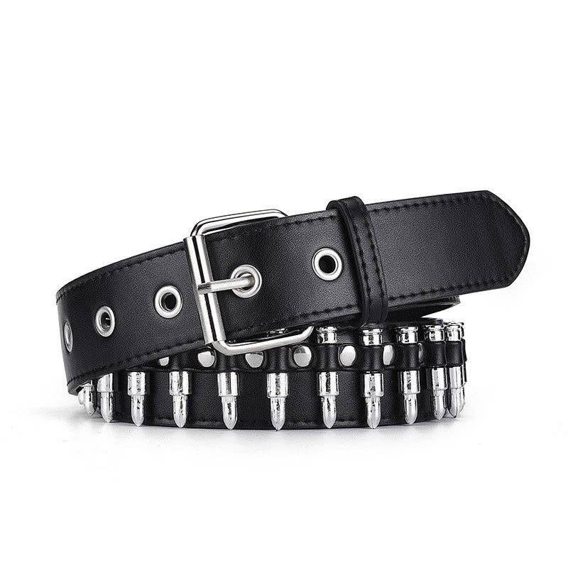 FurDecoration - Wholesale Belt - Women's - Punk Style Wide Leather Belt with Bullet Detail0