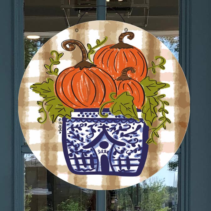 Blue Willow Pumpkin Stack Door Hanger for wholesale by Baxter & Me