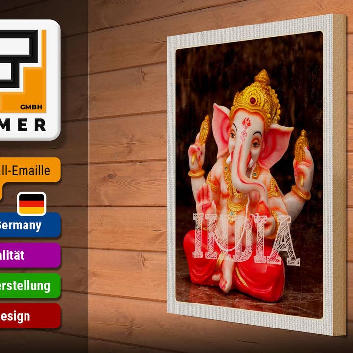 Femer - Wholesale Sculpture - Travel wooden sign 30x40 cm India sculpture Ganesha Hindu decoration2