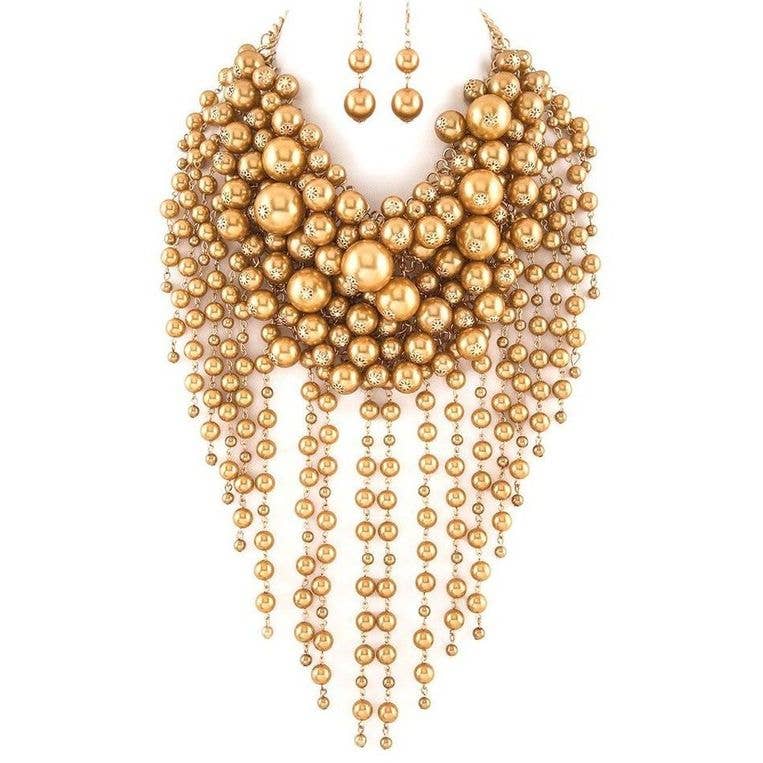 Diacly - Wholesale Beaded/Pearl Necklace - Chunky Dangling Pearls Choker Necklace Set0