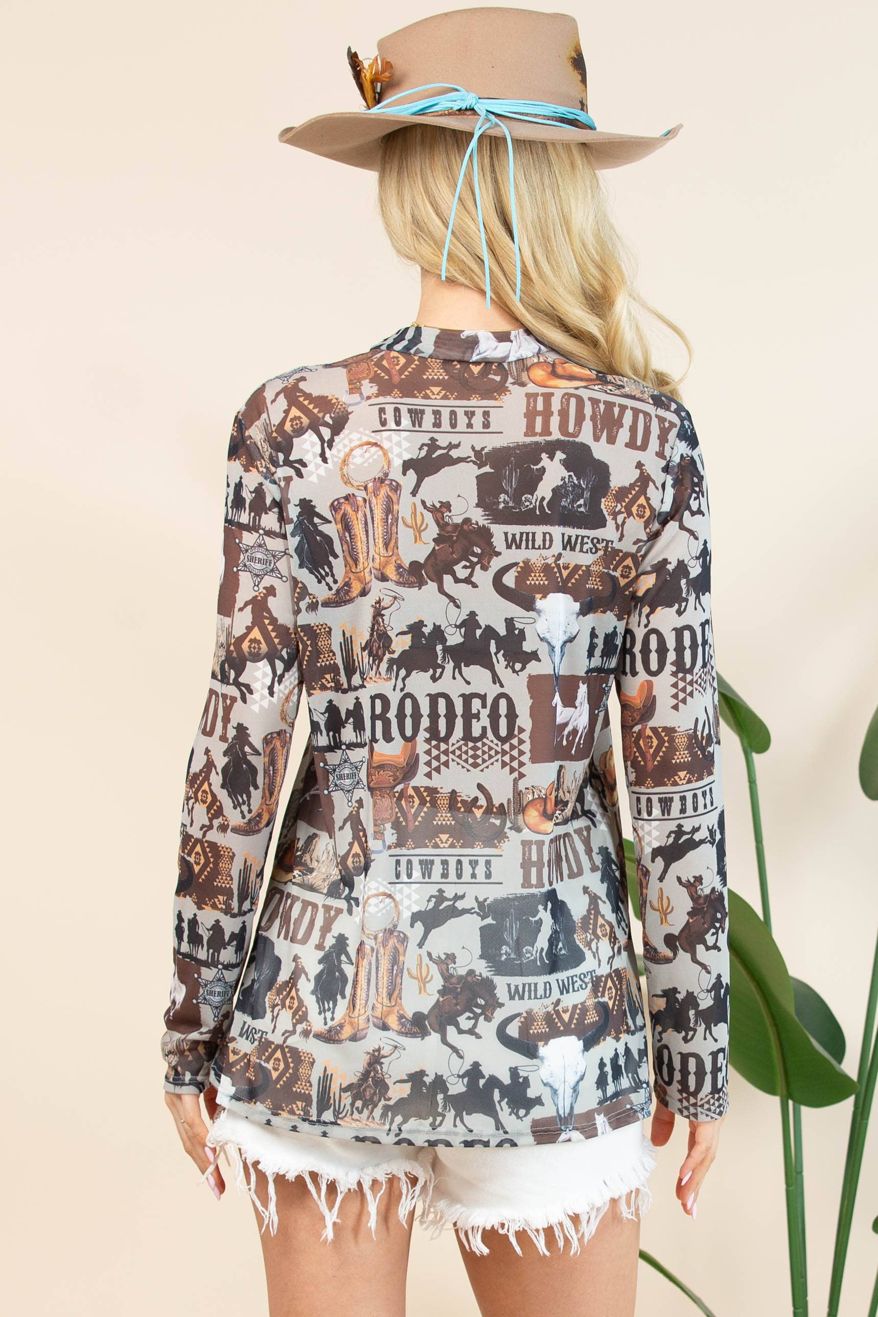 Light Grey Brown AV1230-AUBREY-6169 WESTERN RODEO SEMI SHEER MESH TOP for wholesale on Faire14